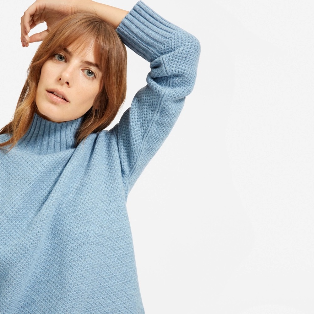 Everlane Blue Turtleneck Sweater Recashmere Stroopwafel Size Small
